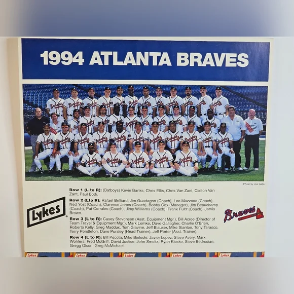 Atlanta Braves 1994 Lykes Team Picture & 35 Card Set Non-Perforated Uncut Sheet